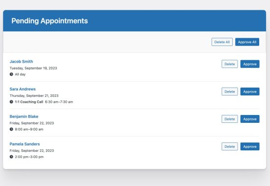 Pending Appointments List